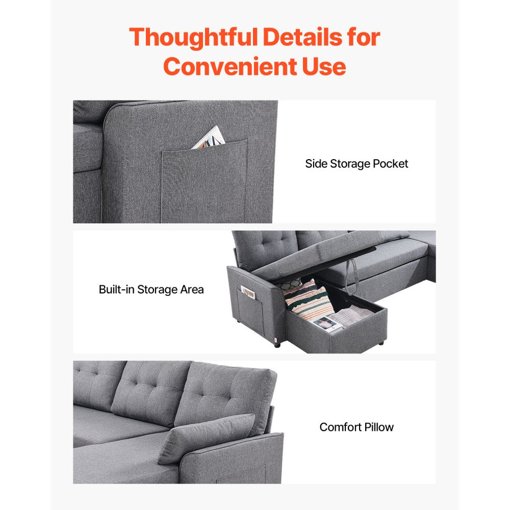 LW-0667-2T-11R-11L - Multi-Functional U Shaped Sofa Bed with Storage