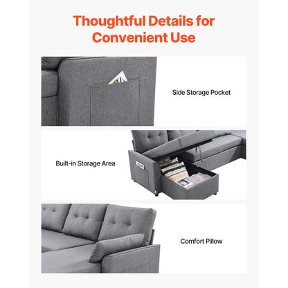 LW-0667-2T-11R-11L - Multi-Functional U Shaped Sofa Bed with Storage