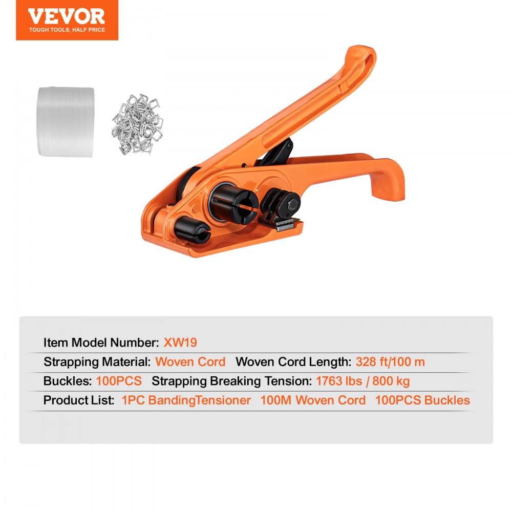 XW19 - Heavy-Duty VEVOR Strapping Kit with Tensioner & 100 Metal Seals