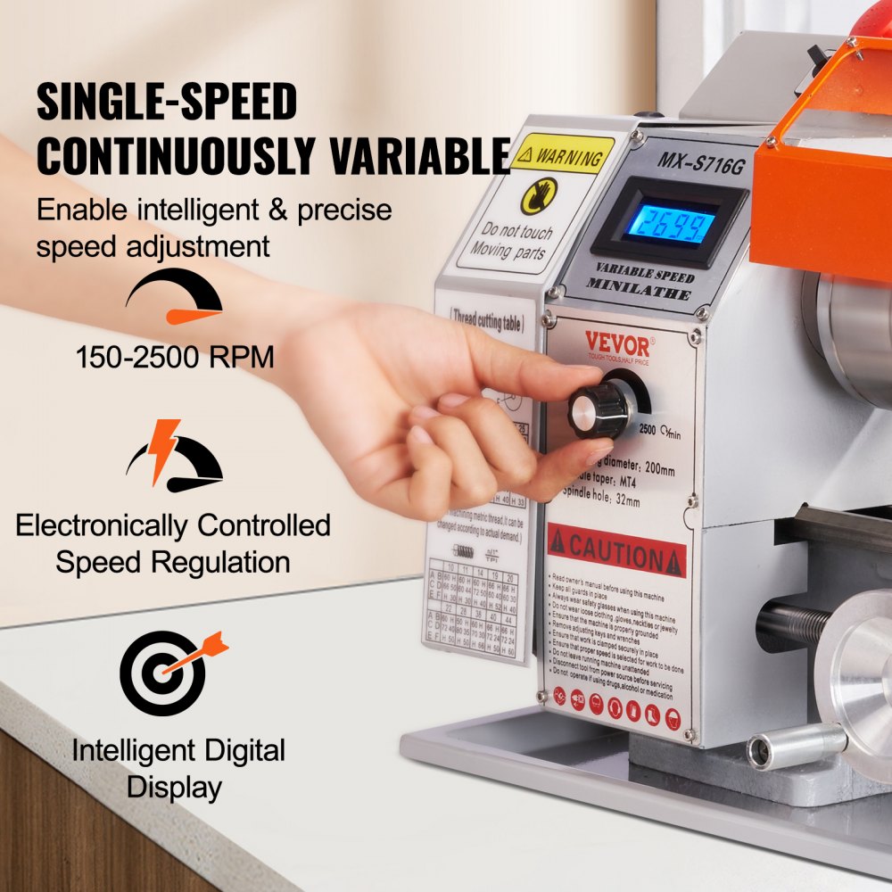 MX-S716G - 7" x 16" VEVOR Metal Lathe with 800W Motor and Digital Display
