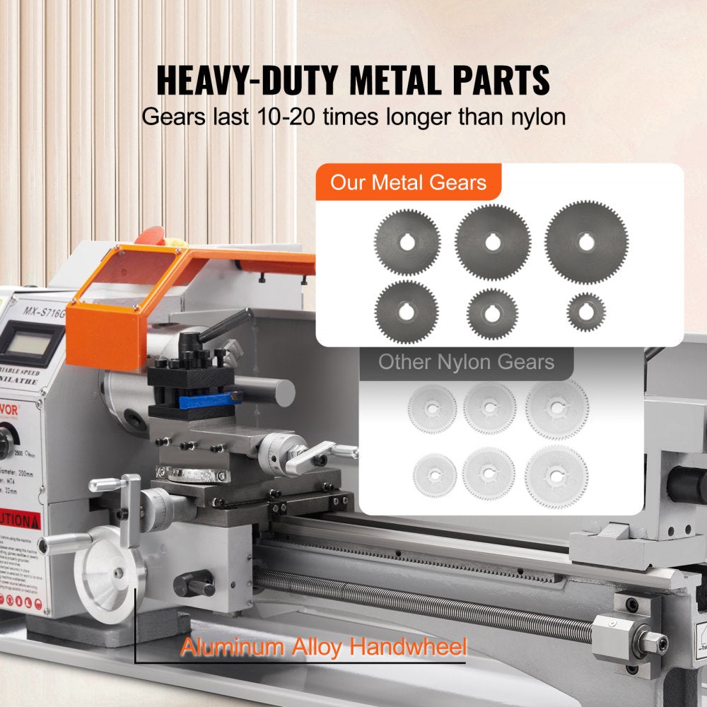 MX-S716G - 7" x 16" VEVOR Metal Lathe with 800W Motor and Digital Display