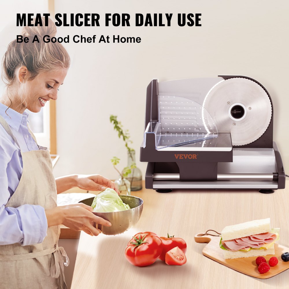 GJ801 - 7.5" 200W Quiet Electric Meat Slicer with Stainless Steel Blades
