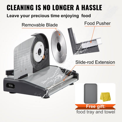 GJ801 - 7.5" 200W Quiet Electric Meat Slicer with Stainless Steel Blades