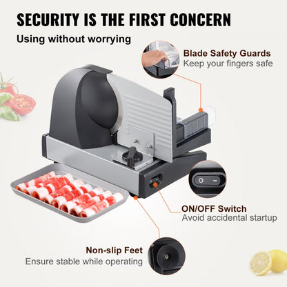 GJ801 - 7.5" 200W Quiet Electric Meat Slicer with Stainless Steel Blades
