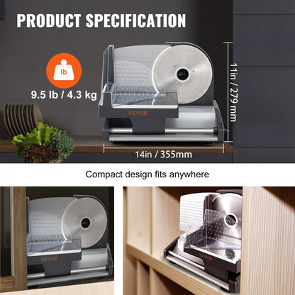 GJ801 - 7.5" 200W Quiet Electric Meat Slicer with Stainless Steel Blades