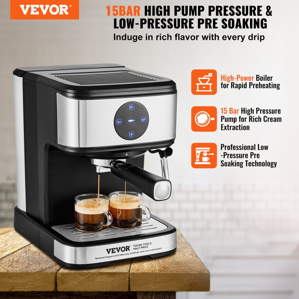 CM8501TE-UL - VEVOR 15-Bar Espresso Machine with Milk Frother & LED Touchscreen
