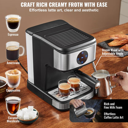 CM8501TE-UL - VEVOR 15-Bar Espresso Machine with Milk Frother & LED Touchscreen