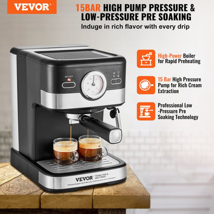 CM8501D-UL - 15 Bar VEVOR Espresso Maker with Adjustable Steam Wand