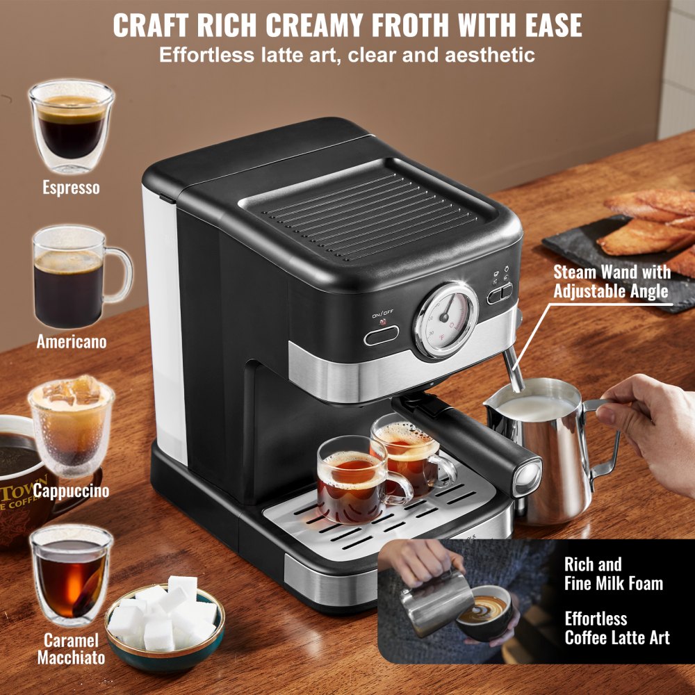 CM8501D-UL - 15 Bar VEVOR Espresso Maker with Adjustable Steam Wand