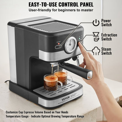 CM8501D-UL - 15 Bar VEVOR Espresso Maker with Adjustable Steam Wand