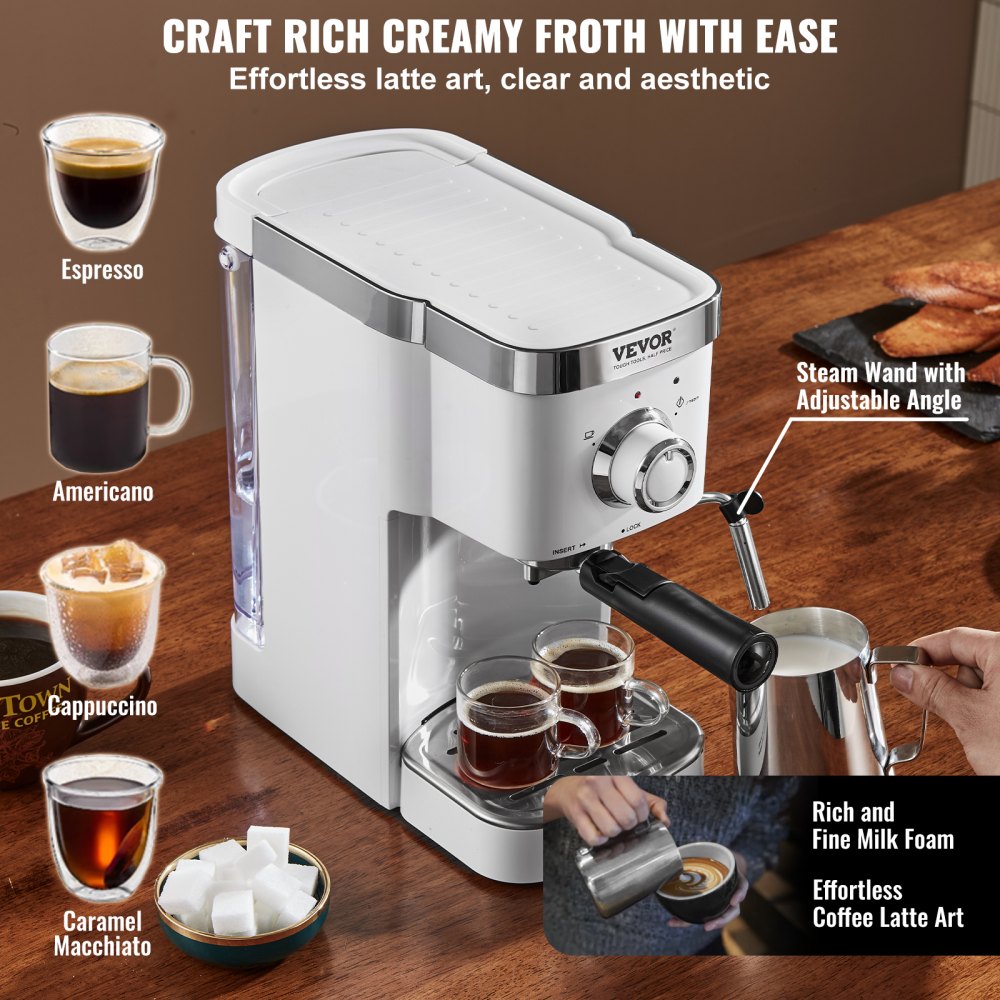 010645910468 - 15-Bar VEVOR Espresso Machine with Adjustable Steam Wand