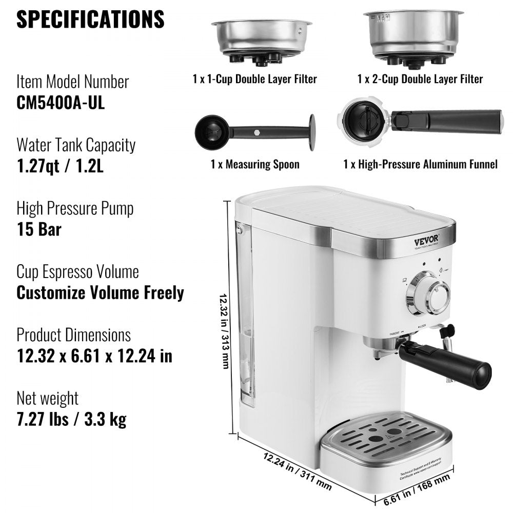 010645910468 - 15-Bar VEVOR Espresso Machine with Adjustable Steam Wand