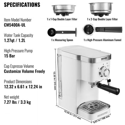 010645910468 - 15-Bar VEVOR Espresso Machine with Adjustable Steam Wand
