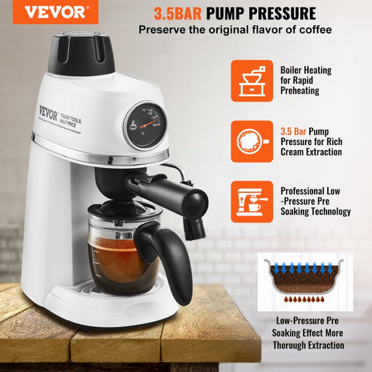 CM5409A-UL - VEVOR 3.5 Bar Espresso Machine with Milk Frother & Easy Controls