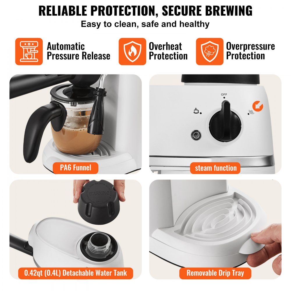 CM5409A-UL - VEVOR 3.5 Bar Espresso Machine with Milk Frother & Easy Controls