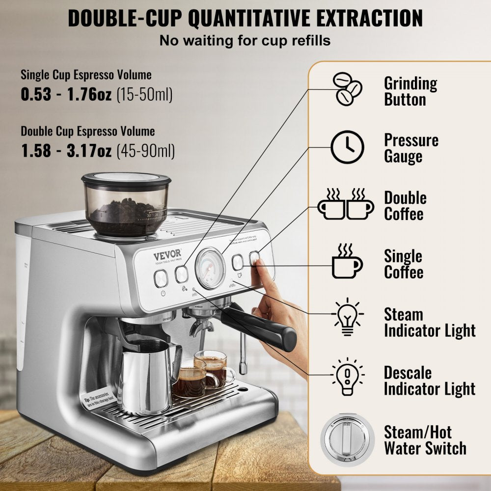 CM5020B-UL - 15 Bar Espresso Machine with Grinder & Milk Frother