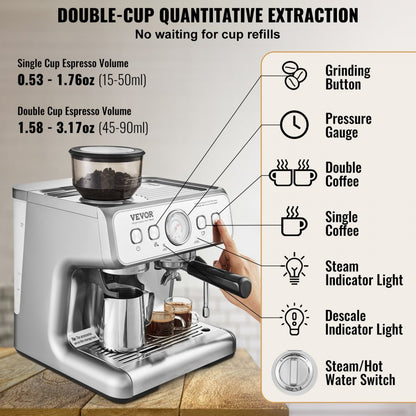 CM5020B-UL - 15 Bar Espresso Machine with Grinder & Milk Frother
