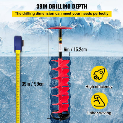 ED0507 - 6" Ice Drill Auger with Extension Rod & Sharp Blades