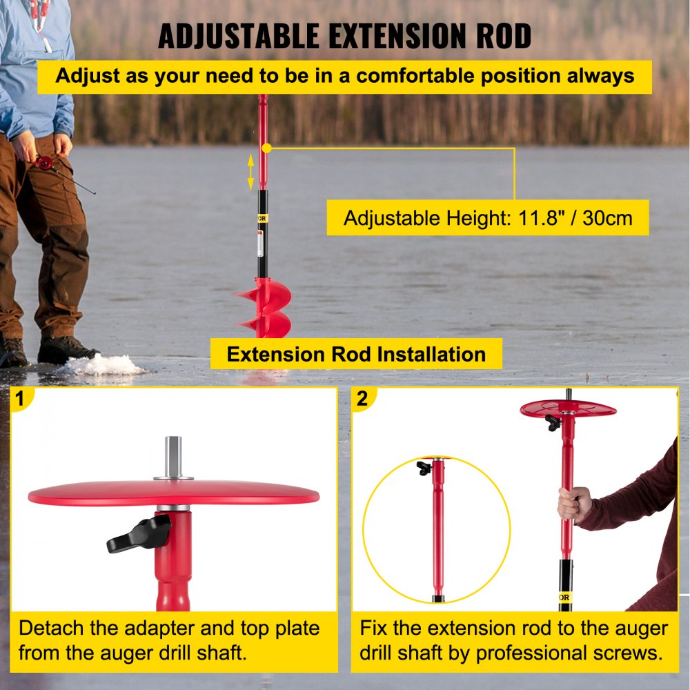ED0507 - 6" Ice Drill Auger with Extension Rod & Sharp Blades