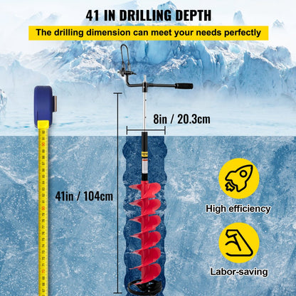 ED9002 - 41" Ice Drill Auger with 8" Cutting Blades for Ice Fishing