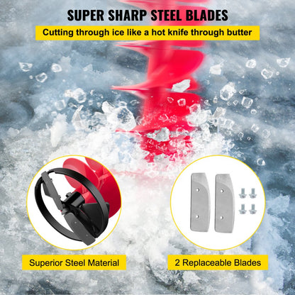 ED9002 - 41" Ice Drill Auger with 8" Cutting Blades for Ice Fishing