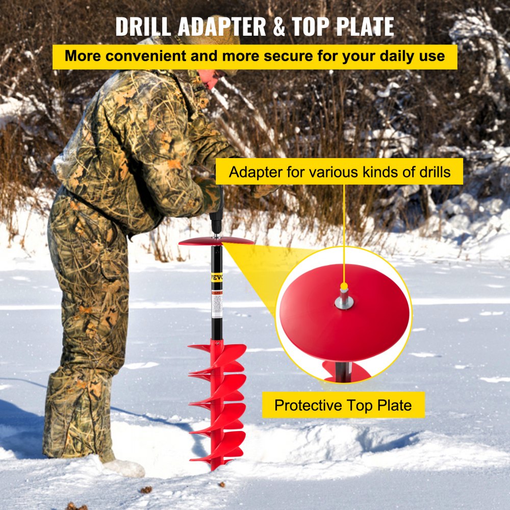 ED9002 - 41" Ice Drill Auger with 8" Cutting Blades for Ice Fishing