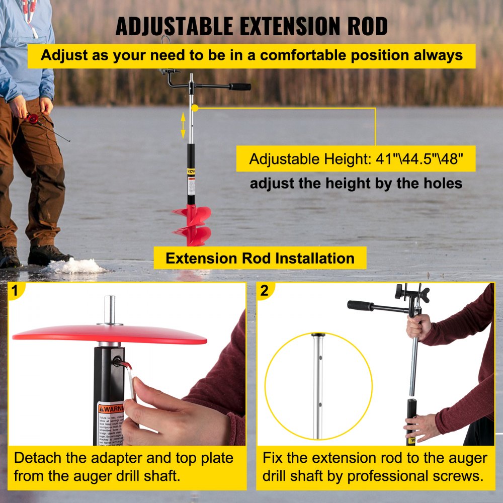 ED9002 - 41" Ice Drill Auger with 8" Cutting Blades for Ice Fishing