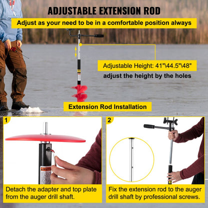 ED9002 - 41" Ice Drill Auger with 8" Cutting Blades for Ice Fishing