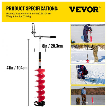 ED9002 - 41" Ice Drill Auger with 8" Cutting Blades for Ice Fishing