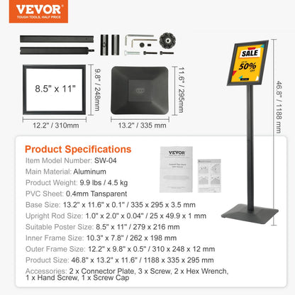 SW-04 - Durable Aluminum Sign Holder, 8.5" x 11", Adjustable Angle Display