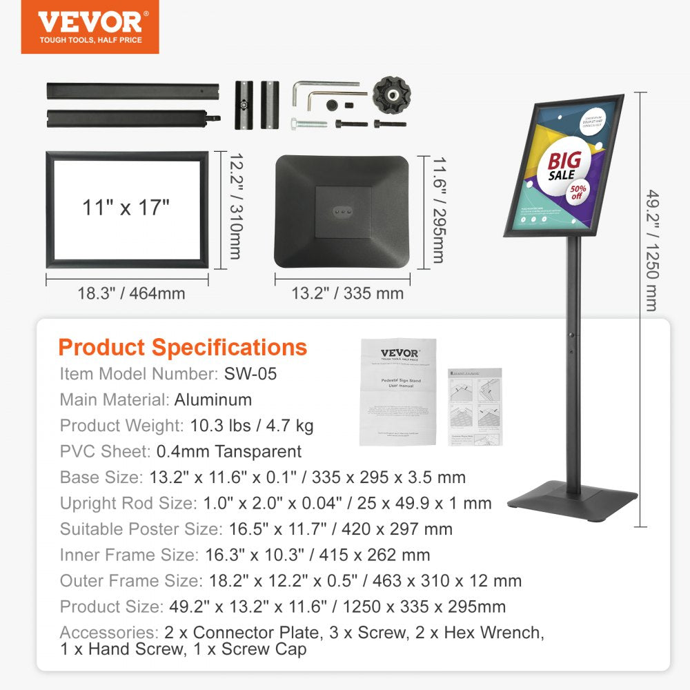 SW-05 - Adjustable 11x17 Inch VEVOR Pedestal Sign Holder for Versatile Displays