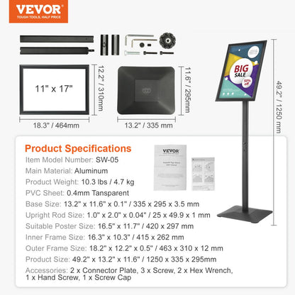 SW-05 - Adjustable 11x17 Inch VEVOR Pedestal Sign Holder for Versatile Displays