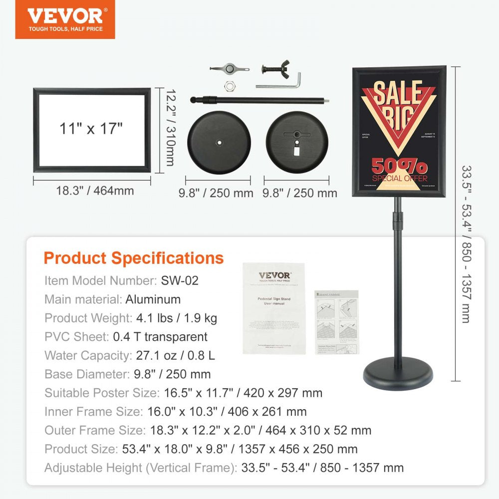 SW-02 - Durable 11x17 Inch VEVOR Aluminum Sign Holder in Black