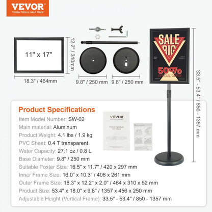 SW-02 - Durable 11x17 Inch VEVOR Aluminum Sign Holder in Black