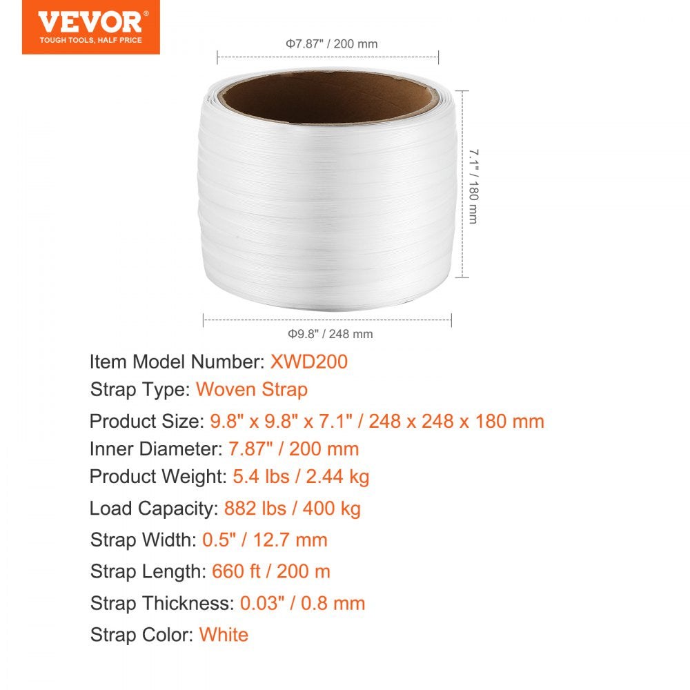 XWD200 - Durable 1/2" 660' VEVOR Strapping Roll for Heavy Packing