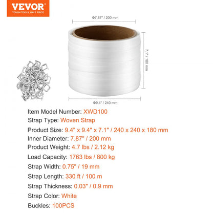 XWD100 - Durable 3/4" Strapping Roll for Heavy Items, Moisture Resistant