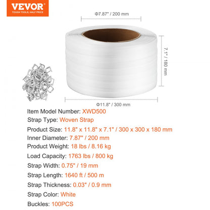 XWD500 - Durable 3/4" Woven Strapping Roll for Heavy Packing