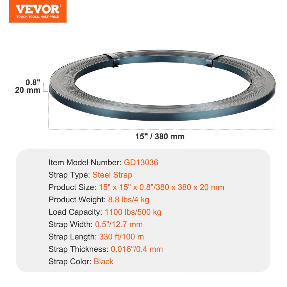 GD13036 - 1/2" Steel Strapping Roll, 330' Durable Weather-Resistant Banding