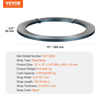 GD13036 - 1/2" Steel Strapping Roll, 330' Durable Weather-Resistant Banding