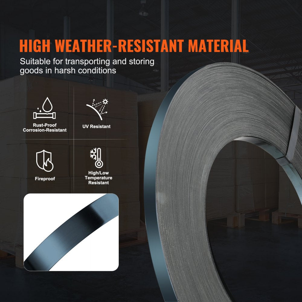 GD1905 - Heavy-Duty 3/4" Steel Strapping Roll, 1640' Length, Water-Resistant