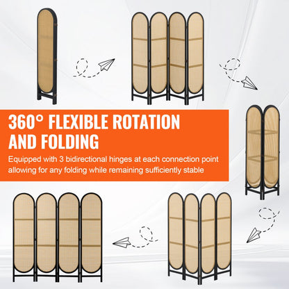 SS-008-4P-BL - Handwoven Rattan Room Divider with 360° Flexibility