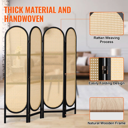 SS-008-4P-BL - Handwoven Rattan Room Divider with 360° Flexibility