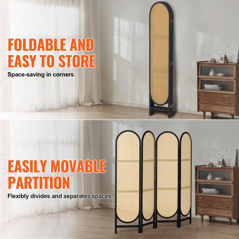 SS-008-4P-BL - Handwoven Rattan Room Divider with 360° Flexibility
