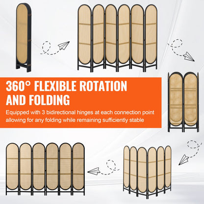SS-008-6P-BL - Vintage 6-Panel Rattan Room Divider with 360° Rotation