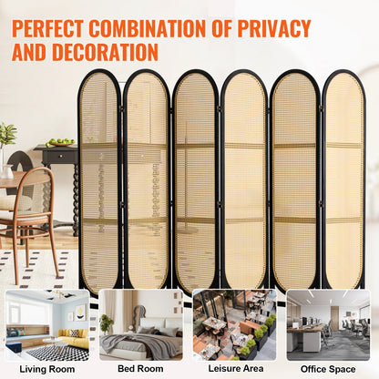 SS-008-6P-BL - Vintage 6-Panel Rattan Room Divider with 360° Rotation