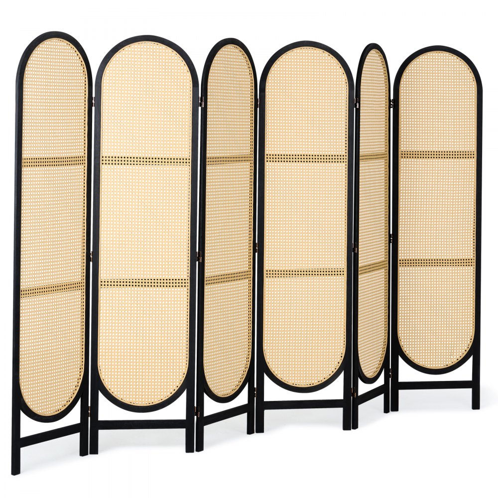 SS-008-6P-BL - Vintage 6-Panel Rattan Room Divider with 360° Rotation