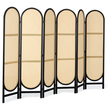 SS-008-6P-BL - Vintage 6-Panel Rattan Room Divider with 360° Rotation