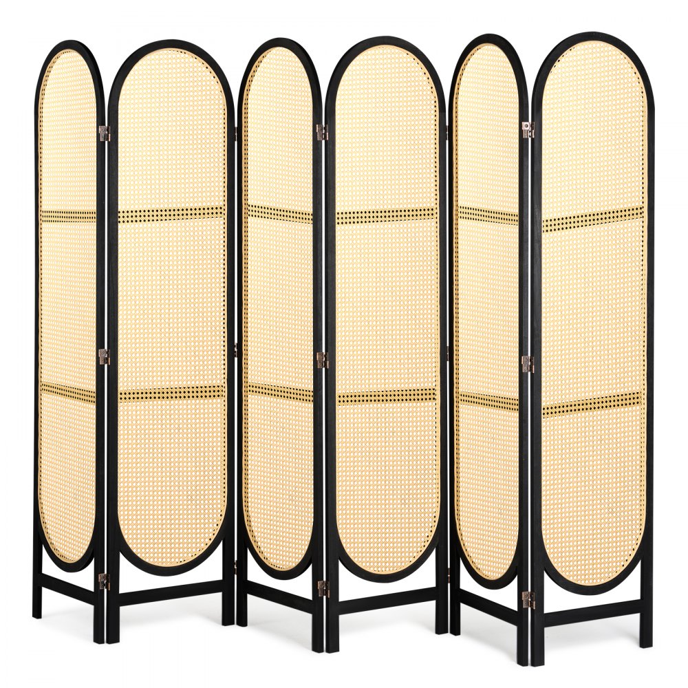 SS-008-6P-BL - Vintage 6-Panel Rattan Room Divider with 360° Rotation