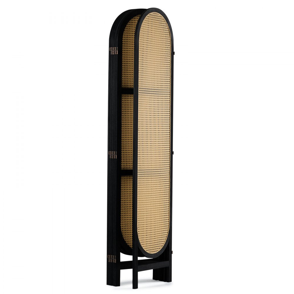 SS-008-6P-BL - Vintage 6-Panel Rattan Room Divider with 360° Rotation
