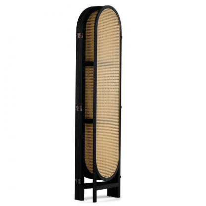 SS-008-6P-BL - Vintage 6-Panel Rattan Room Divider with 360° Rotation